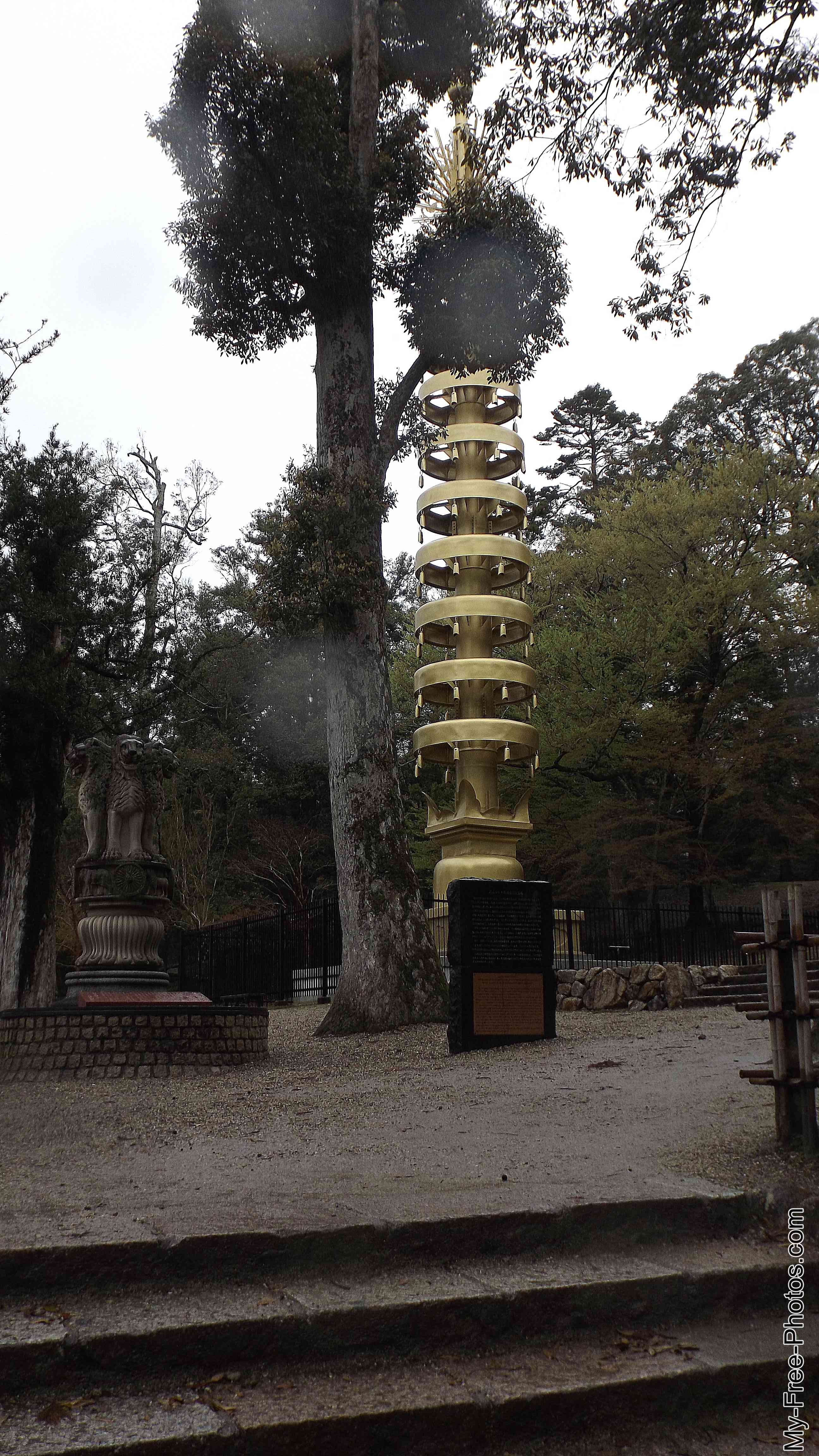 Golden spiral statue in Nara park Japan