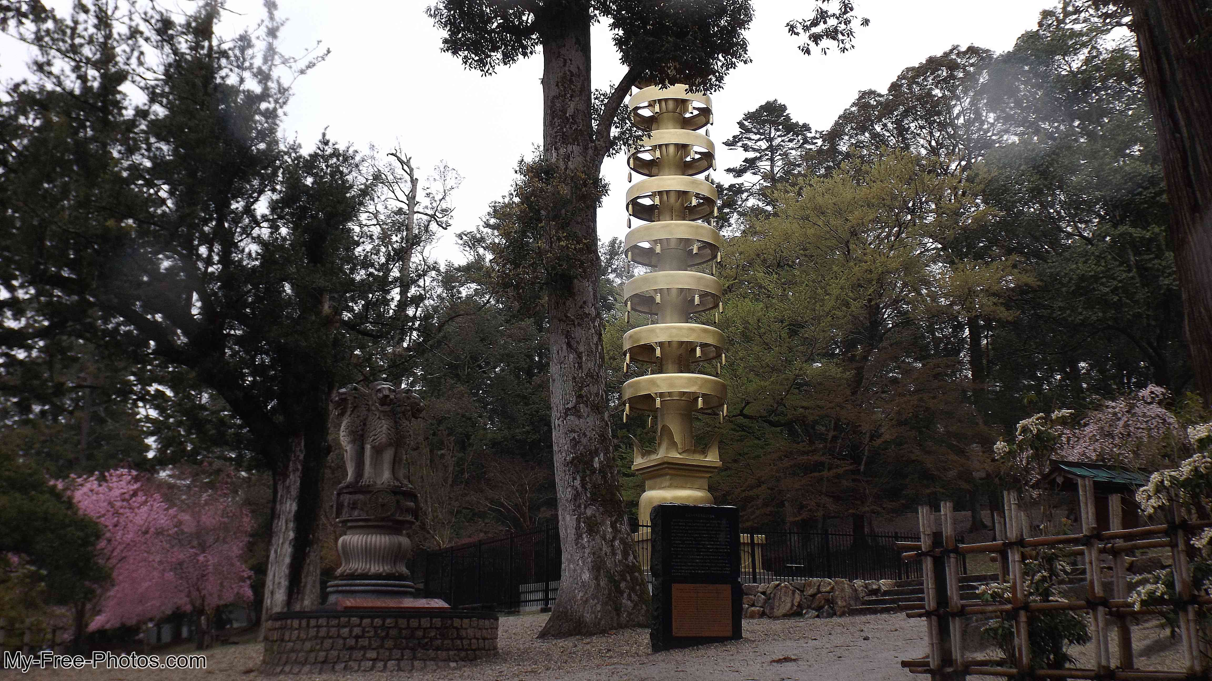 Golden spiral statue in Nara park Japan